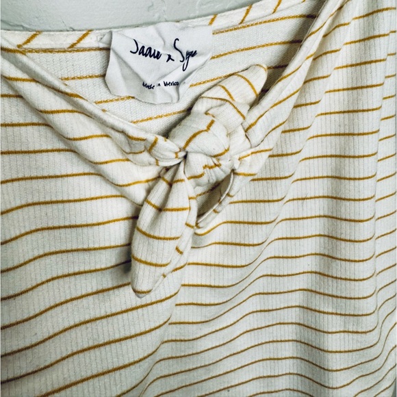 Sadie & Sage Canary & Cream Waffle Tie Tank Cami Gold Stripe SZ LARGE NEW! - Picture 5 of 13